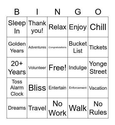 Retirement Bingo Card