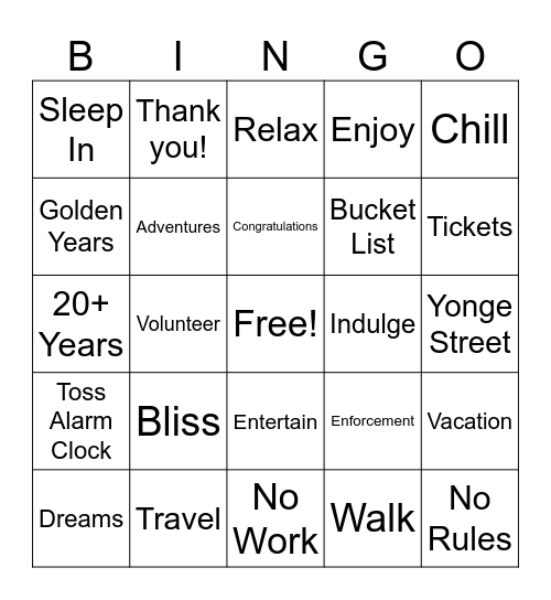 Retirement Bingo Card