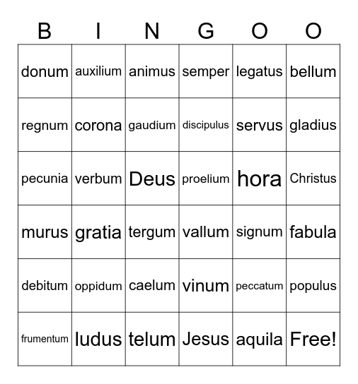 Latina Christiana RL 2 Bingo Card