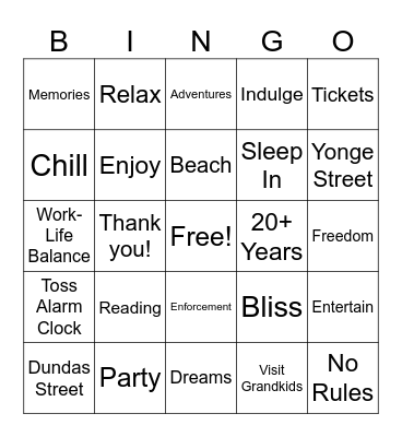 Retirement Bingo Card
