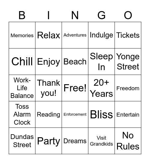 Retirement Bingo Card