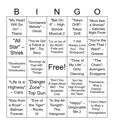 Cinematic Soundtracks Bingo Card
