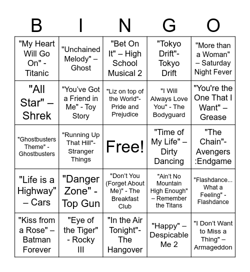 Cinematic Soundtracks Bingo Card