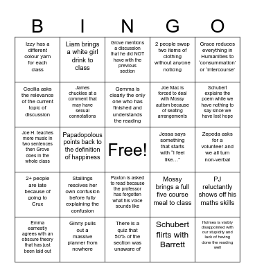 Section Bingo 2.0 Bingo Card
