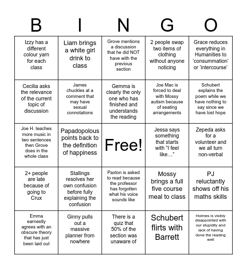 Section Bingo 2.0 Bingo Card