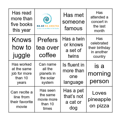 Whakawhanaungatanga Bingo Card