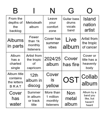 Summer Bingo Card