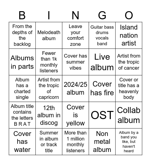 Summer Bingo Card