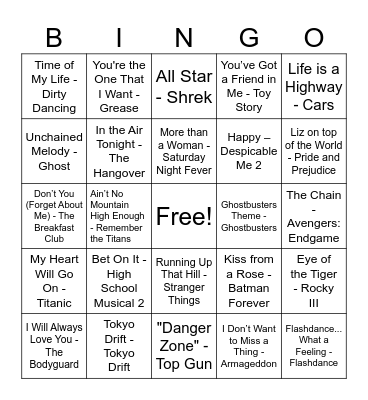 Cinematic Soundtracks Bingo Card
