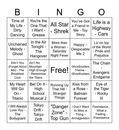 Cinematic Soundtracks Bingo Card