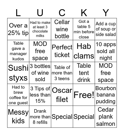 Lucky Fins Bingo Card