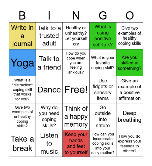 Coping Skills Bingo Card