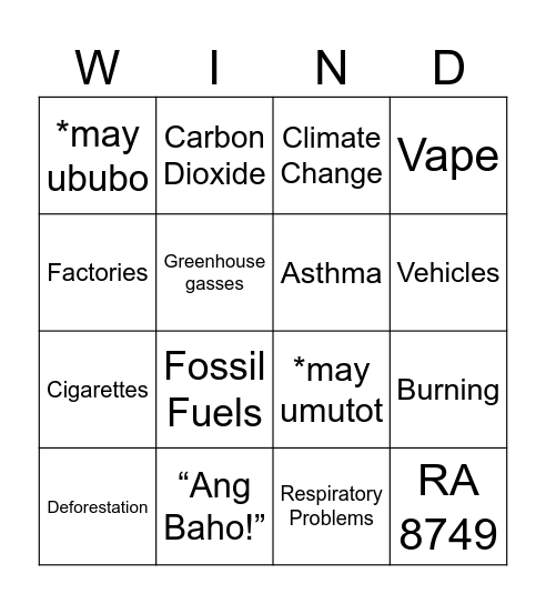 Air Pollution Bingo Card