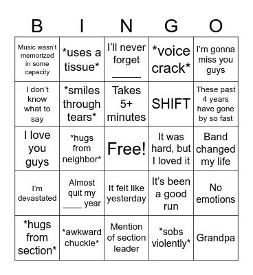 end of year bandimony Bingo Card