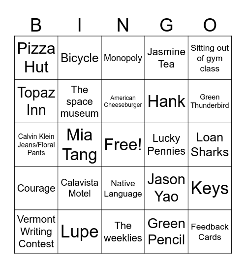 Front Desk Bingo Card