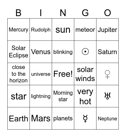 Astronomy Bingo Card
