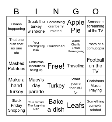 Thanksgiving Bingo Card