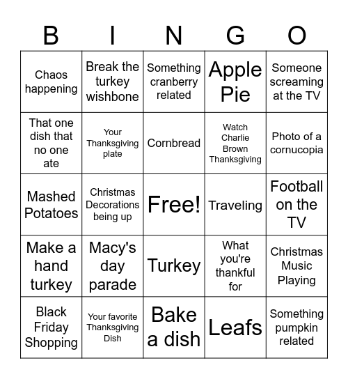 Thanksgiving Bingo Card