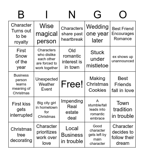 Hallmark Movie Bingo Card