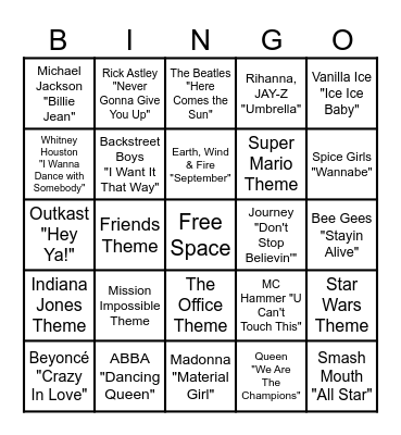 MUSIC & THEME SONGS! Bingo Card
