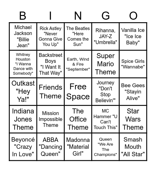 MUSIC & THEME SONGS! Bingo Card