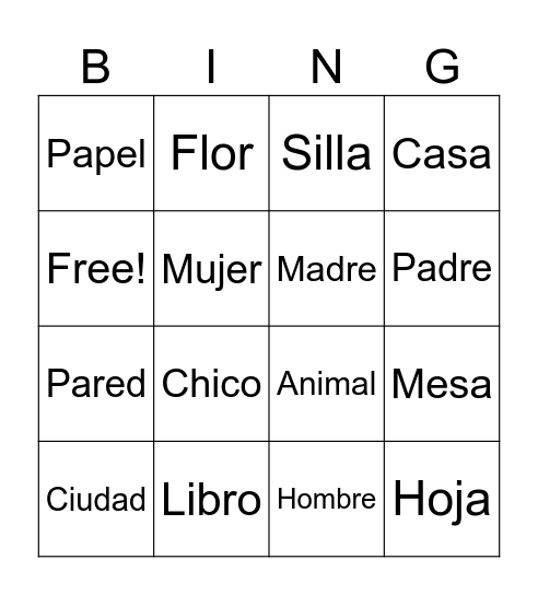 Plural Noun BINGO Card