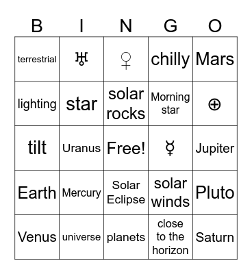 Astronomy 5th & 6th Grade Bingo Card