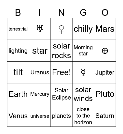 Astronomy 5th & 6th Grade Bingo Card