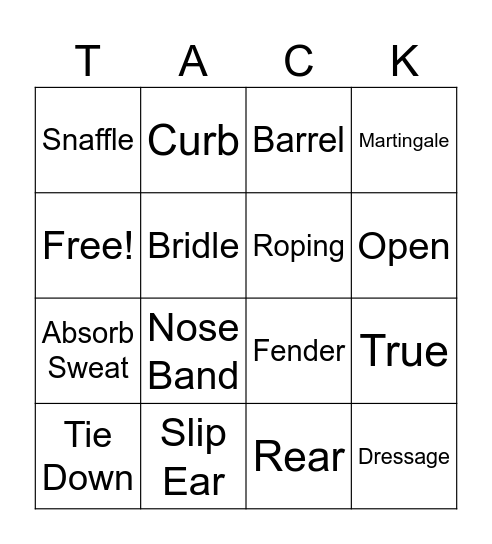 Tack Bingo Card