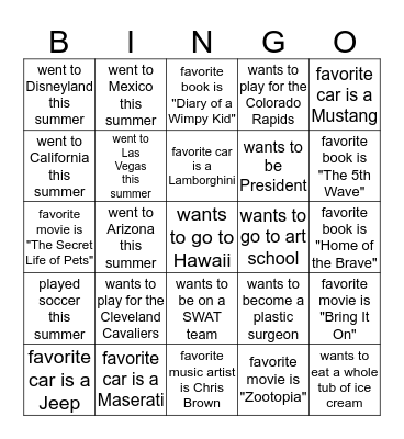 Find Someone Who Bingo Card