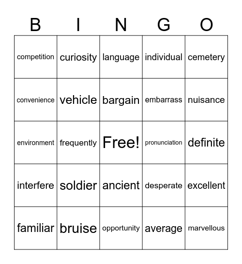 Untitled Bingo Card