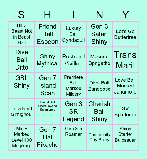 Pyxie's 2025 Shiny Bingo Wishlist Bingo Card