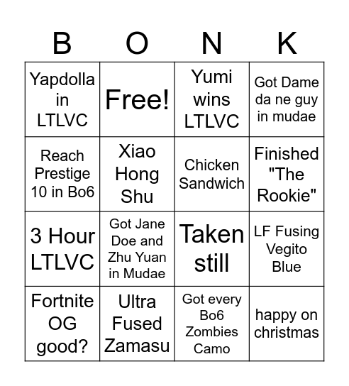 Personal End of 2024 Bingo Card Bingo Card