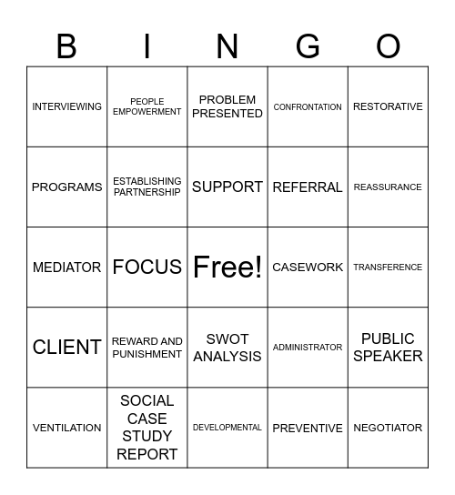SOCIAL WORK Bingo Card