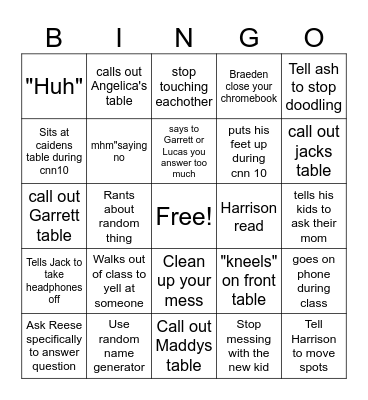 Laporte's Saying Bingo Card