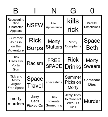 Rick and Morty Bingo Card