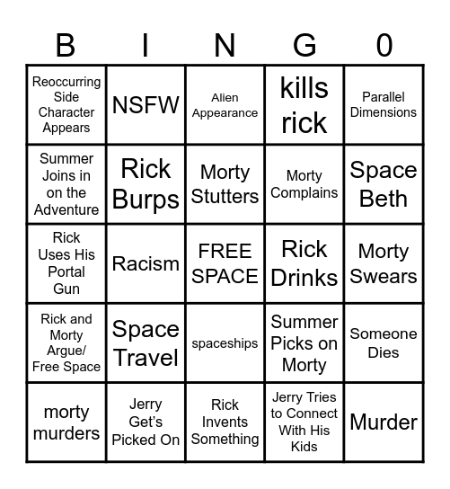 Rick and Morty Bingo Card