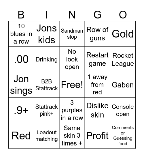 Sandman Bingo Card