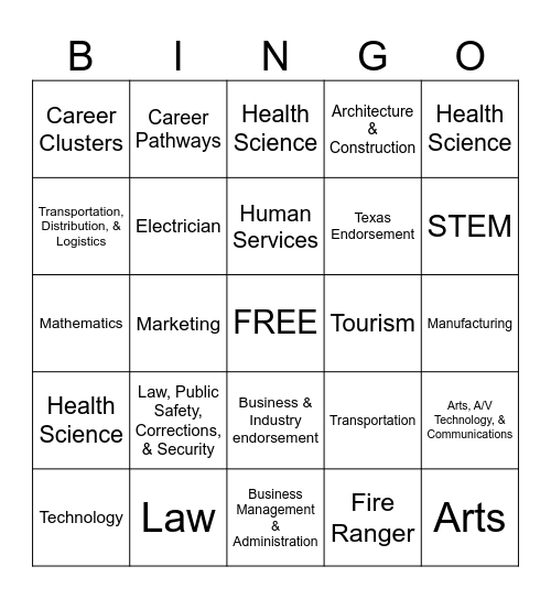 Career Cluster Bingo Card