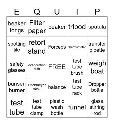 Laboratory Equipment Bingo Card