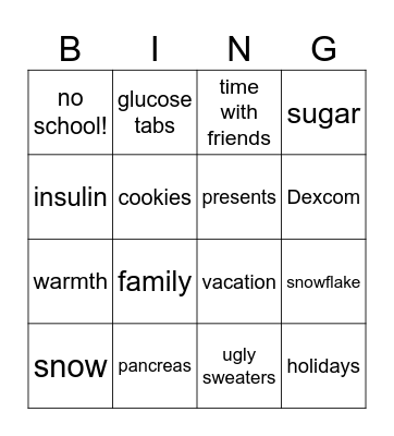 Diabuddies Winter Bingo Card