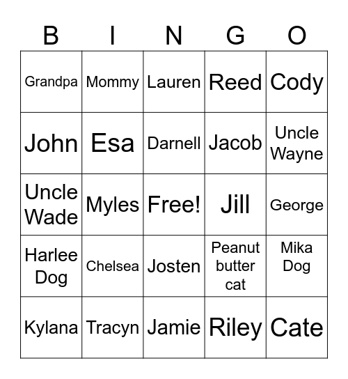 Jamie Walker Bingo Card