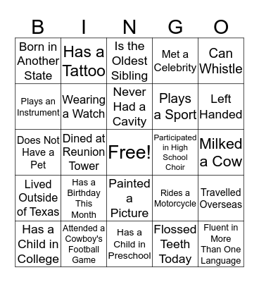 Choir Picnic BINGO Card