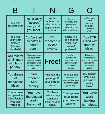 Mini Mitten's "Tell Me You Work in Peds" Bingo Card