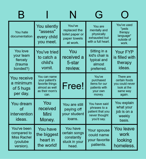 Mini Mitten's "Tell Me You Work in Peds" Bingo Card