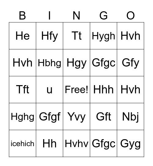 Vocabulary Bingo Card