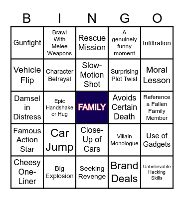 Furious 7 Bingo Card