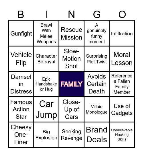 Furious 7 Bingo Card