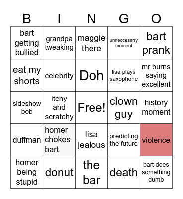 simpsons Bingo Card