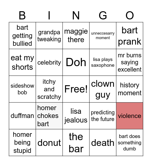 simpsons Bingo Card